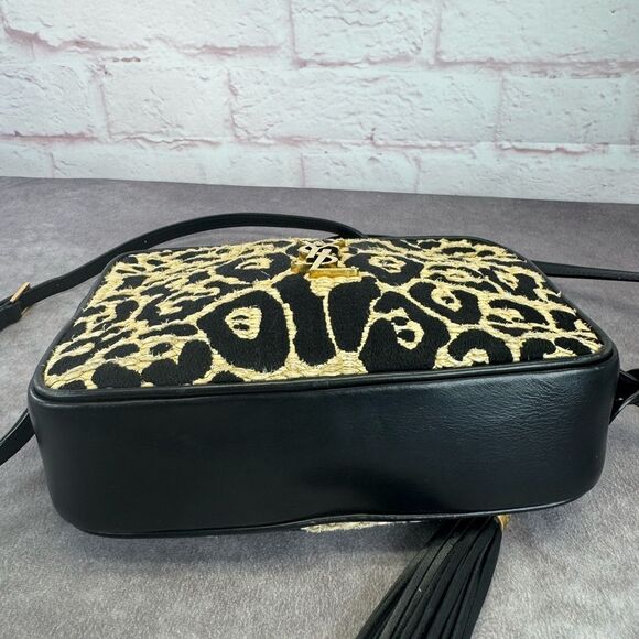 Saint Laurent YSL Raffia Calfskin Leopard Print Monogram Lou Camera Bag Natural - Picture 11 of 16